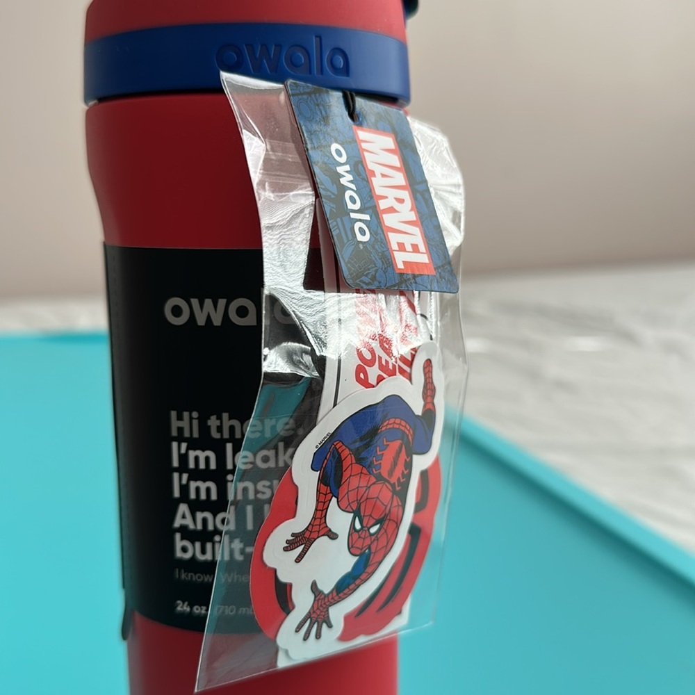 Owala Red and Blue Insulated Water Bottle spiderman themed with stickers - Picture 3 of 4